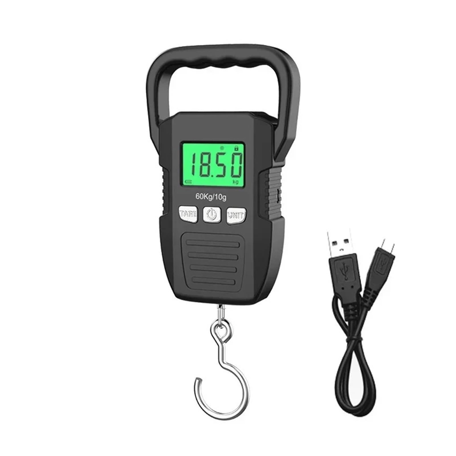 JVDDI Digital Hanging Scale Portable Weight Scale Rechargeable Hand Luggage Hanging 60kg 10g Electronic Digital Weighing Tool Heavy Duty Crane Hook