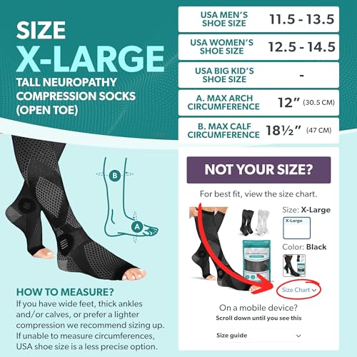 Image of BraceAbility Compression Socks for Circulation - (2 Pairs) 20-30 mmHg Knee High Neuropathy Open Toe Stockings for Varicose Veins, POTS, Restless Leg, Toeless Support for Men or Women (XL - Black)