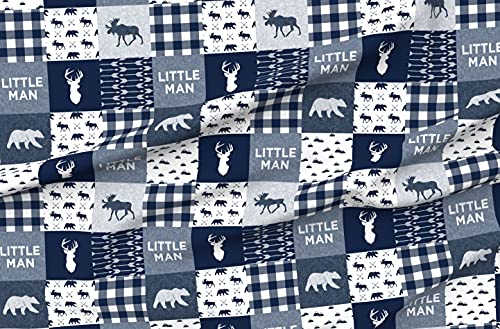 Image of Spoonflower Fabric - Navy Blue, Woodland, Bear, Moose, Deer, Mountain, Wholecloth, Cheater Printed on Minky Fabric by The Yard - Sewing Baby Blankets Quilt Backing Plush