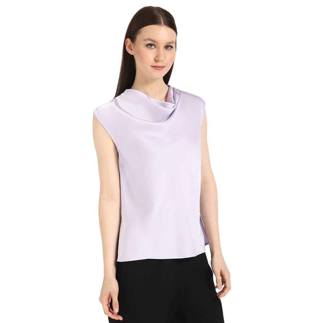 Calvin Klein Blusa de Mujer de satén con Cuello en Cascada, Flores de orquídea, Talla L, Flores De Orquídea, L