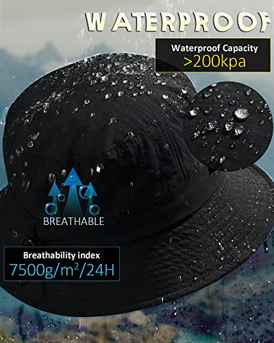 Waterproof Bucket Hat For Women Men Rain Hat Upf 50+ Wide Brim Boonie Sun Hat Foldable Summer Floppy Beach Fishing Safari Hat Black #TOP1