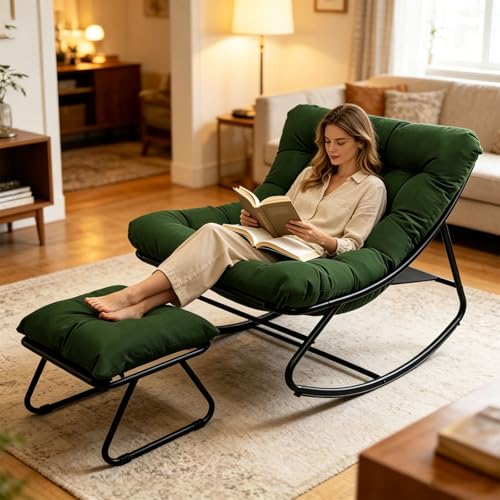 Luestysi Rocking Chair avec Repose-Pieds, Fauteuil à Bascule avec Coussin, Chaise a Bascule d'Intérieur et d'Extérieur, Charge 150kg, pour...