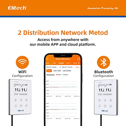 Image of Elitech Wireless Digital Data Logger Remote Real-Time Temperature Monitor Cloud Data Storage SMS /Email /APP /Web Alarm, WiFi Dual External Temp Probe, RCW-800W-TDE(-40~176℉) with Free Cloud Service