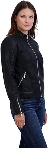 Vista 2 de Baccini Women's Moto Jacket - Long Sleeve Chic Faux Leather Motorcycle Coat - Lightweight and Ideal for Casual or Dressy Look