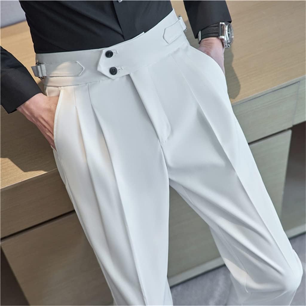 White British Autumn High Waisttrousers Men Slim Fit Suit Pants Office Party Formal Pants