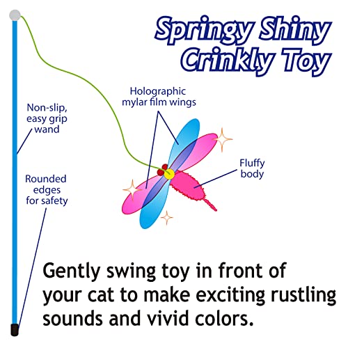 Necoichi Crinkly Critters Cat Feather Teaser Interactive Wand Toy No.1 Selling Cat Toy in Japan, Multuple, Fancy Flutterfly Cat Wand - Image 4