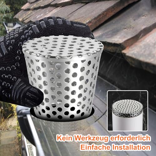KOVSGQ Dachrinnen Laubschutz fallrohr Regenrinnen Laubschutz Fallrohrfilter Laubfangkorb Fallrohrschutz 90-110mm Anti-Blockier Edelstahl Dachrinnenschutz für Dachrohre Abflüsse Und Fallrohre