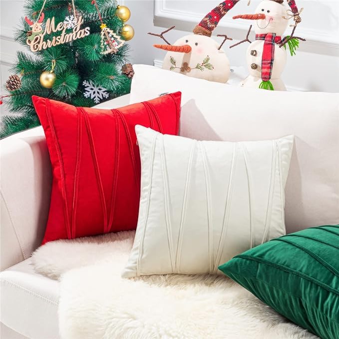 Image of Amazon Brand - Umi Decorative Striped Throw Pillow Covers 24 X 24 Inch,Soft Solid Velvet Pillow Covers Cushion Case with Zigzag Pattern for Sofa Bedroom 60 X 60 Cm (Pack of 2) Red
