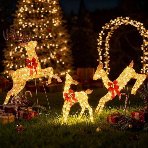 SOARS 3er Set LED Rentier Familie Outdoor, Weihnachtsdeko mit 255...