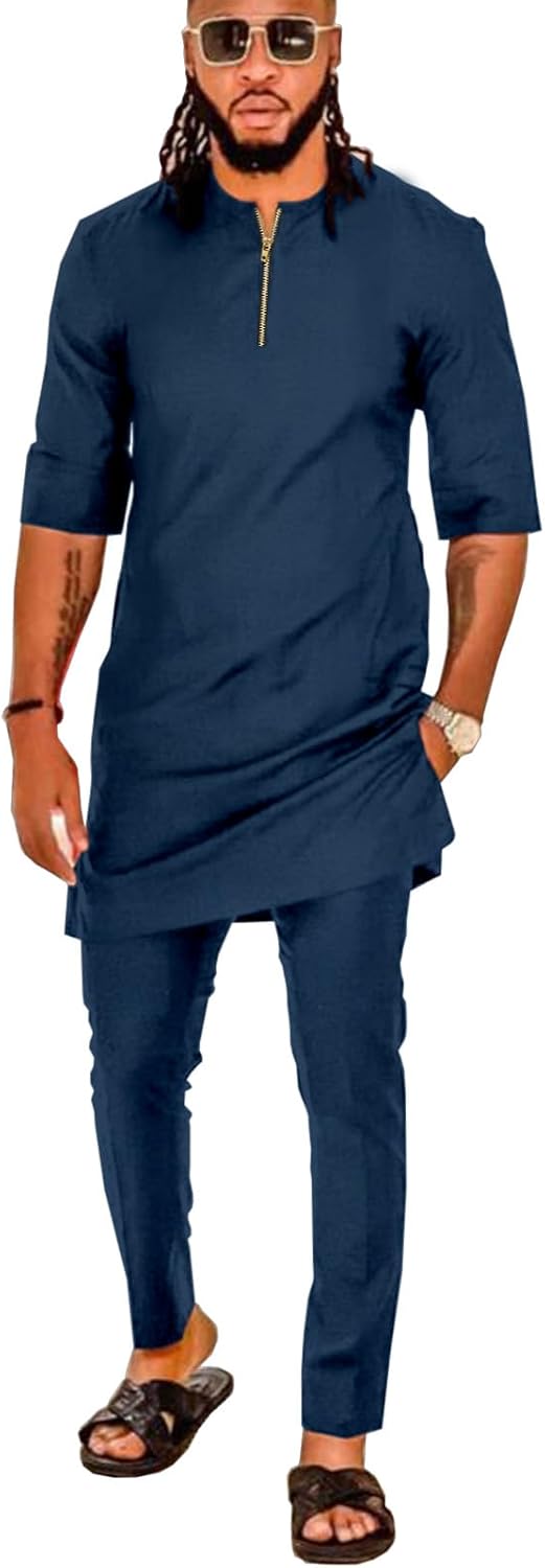 African Suit for Men Dashiki Clothing Shirt Pants 2 Piece Set Attire Fashion Casual Slim fit Outfits