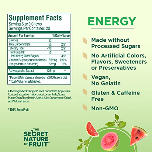 The Secret Nature Of Fruit Energy & Focus Chews Bundle, Energy With Vitamin B12, Iron, Ashwagandha & Focus With Vitamins B6 & B12, Choline, L-Theanine For Mental Clarity, 60 Count (Pack Of 2) #TOP4