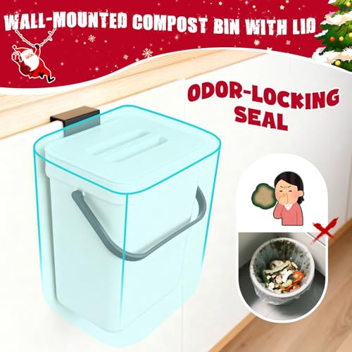 Image of Kitchen Waste Bin with Hooks 5L, Indoor Kitchen Sealed Under Sink for Kitchen, Food Waste Bin for Countertop (White)