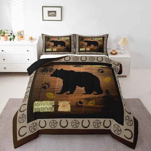 Image of Feelyou Kids Bear Rustic Bedding Set Full Size, Texas Star Comforter Set Western Farmhouse Comforter for Kids Boys Girls Countryside Duvet Insert Room Decor Microfiber Bed Set