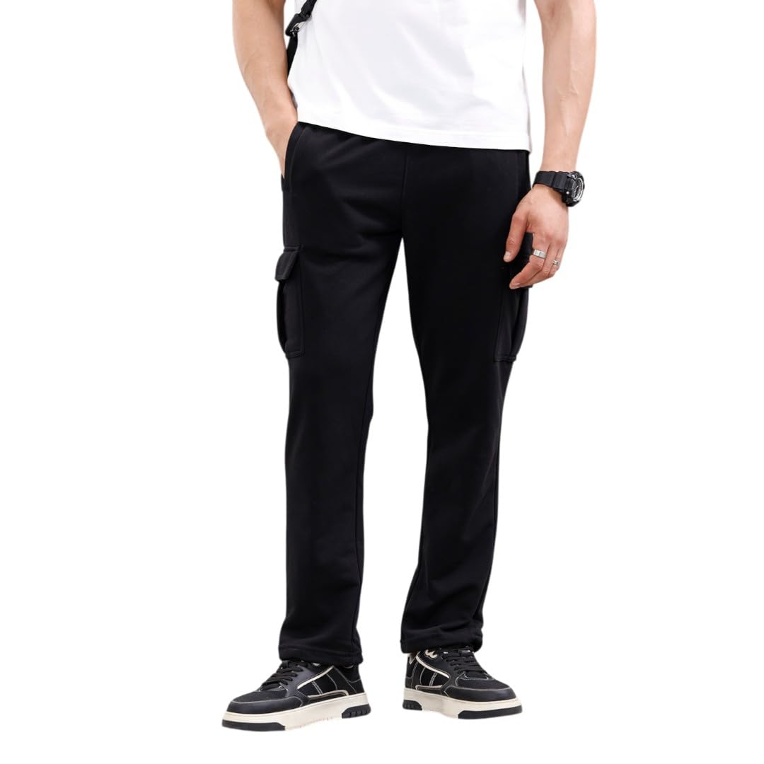 wrogn Men's 320 GSM Cotton Blend Fleece Cargo Joggers | Multi Pocket Utility Design | Regular Fit-picture-16