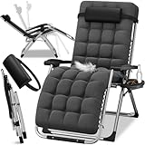 ELONEO Chaise longue pliante avec coussin premium, transat de jardin résistant aux intempéries, capacité de charge 200 kg, fauteuil de jardin avec dossier réglable, coussin appui tête et porte gobelet