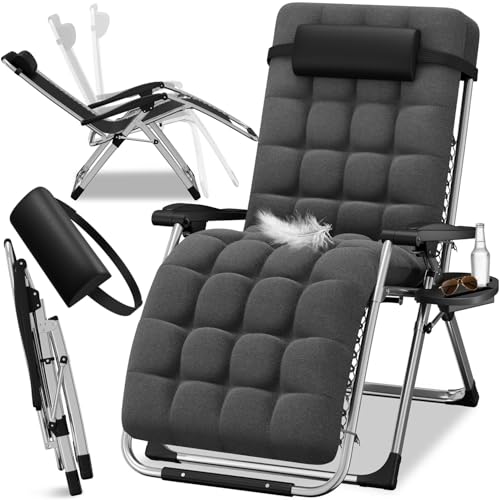 ELONEO Chaise longue pliante avec coussin premium, transat de jardin résistant aux intempéries, capacité de charge 200 kg, fauteuil de jardin avec dossier...
