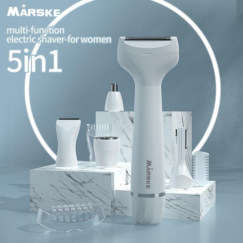 Electric Razors for Women, Bikini Trimmer for Women 5 in 1 Body Shaver for Nose Hair Face Eyebrow Arms Legs Armpit Underarm Pubic Area, Replaceable Lady Facial Razor Painless USB Charge Female Gift
