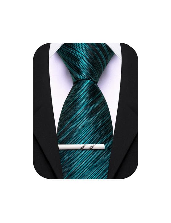 Cravate en soie bleu sarcelle pour homme, ensemble avec pince pour costume de mariage et fêtes