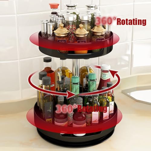 Étagère à épices rotative en métal réglable Lazy Susan pour cuisine, salle de bain, chambre à coucher – Solution de rangement multifonctionnelle