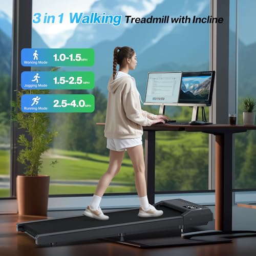 WELLFIT Walking Pad, Under Desk Treadmill with Incline, Portable Walking Pad Treadmill for Home and Office with APP & Remote Control and LED Display, 265 lbs Capacity
