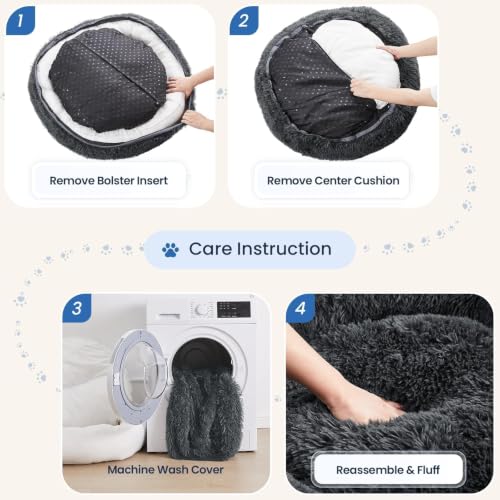 Image of JOLLYVOGUE Calming Washable Dog Beds Large Sized Dog, 36Inch Donut Large Dog Bed with Removable Cover, Anti-Slip Round Fluffy Faux Fur Bed, Fits up to 80 lbs Pets, Dark Grey