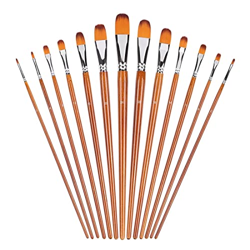 Artdingd Artist Filbert Paint Brushes Set, 13 Pcs Professional Nylon Hair Wood Long Handle #TOP3