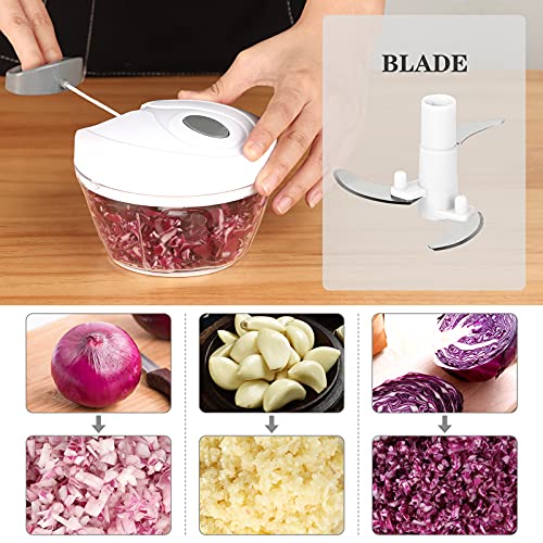 Image of Food Chopper Manual Food Processor Hand Pull Mincer Blender Mixer for Vegetable Fruits Nuts Onions Durable BPA Free Food Safe Material (2 Cup-White & Gray)