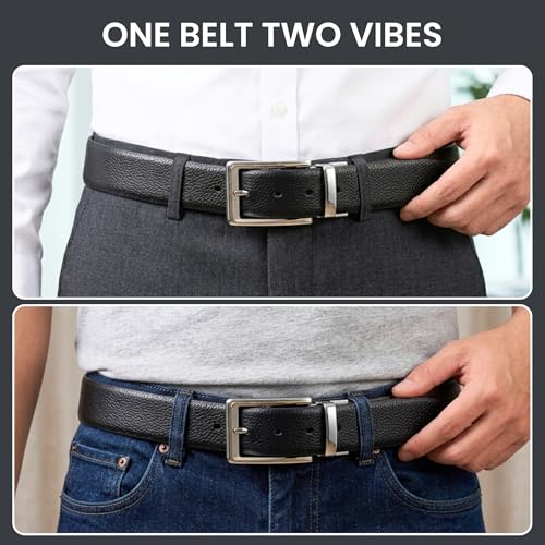 Image of THE MEN THING Mens Genuine Leather Belt | 2 in 1 Reversible (Black & Brown) (1 Pc.) - LUXORIC - AXIOM