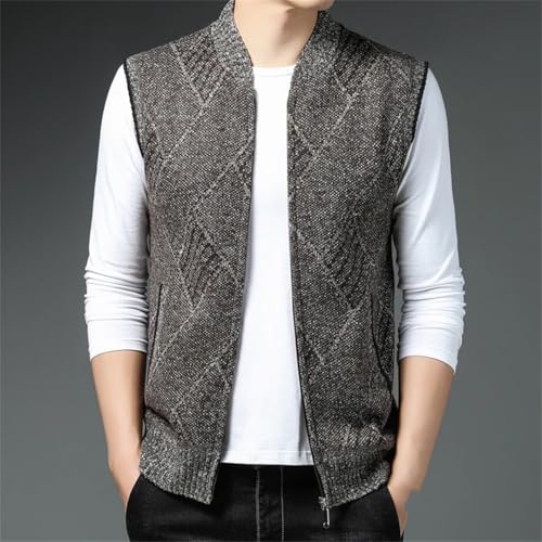 Men Thick Sleeveless Sweater Vest Cardigan Zipper Stand Collar Knitted Waistcoat3