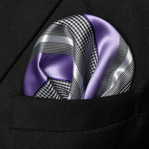 Image of JEMYGINS Mens Striped Tie and Lapel Pin Necktie Pocket Square and Tie Clip Sets for Business Casual 4PCS