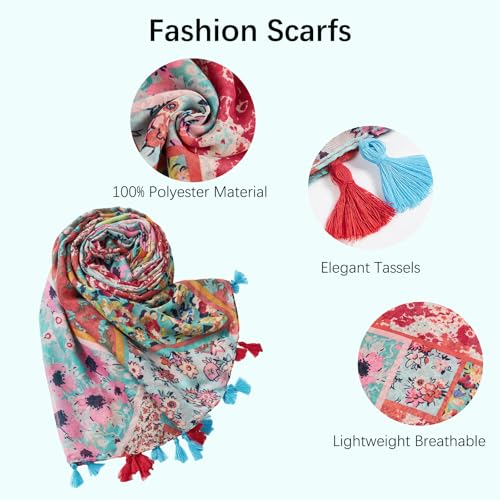 Scarf for Women Lightweight Fashion Floral Printed Scarves Boho Fall Winter Fringed Shawl Wraps4