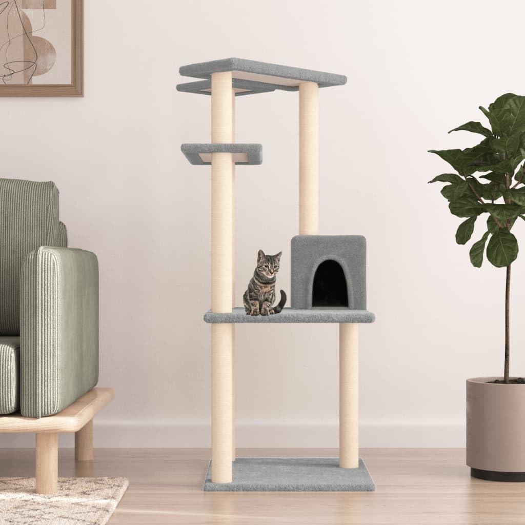 Rascador para Gatos con Postes de sisal Gris Claro 123 cm, ShGaxin Rascador Gato, Arbol Rascador para Gatos, Gatos Accesorios, Torre Gatos, Arranhador para Gatos, Casa para Gatos