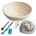 Produktbild M JINGMEI Gärkörbchen rund, ø 25 cm, Höhe 8.5 cm Banneton Proof Korb für Brot und Teig [inkl. Pinsel] Proof Rising Rattan Schale(1000g Teig) + Gratis Liner + Bäckermesser