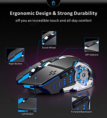 Uciefy Mouse sem fio recarregável T85, mouse ergonômico silencioso 2,4 G óptico portátil com recepto