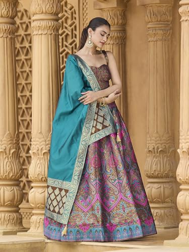 Image of PURVAJA Women's Kanjiwaram Semi-Stitched Lehenga choli