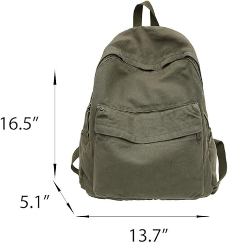 Miniatura 5 de Mochila de lona estética vintage Y2k para mujeres y hombres, mochila casual grunge para laptop, mochila hippie 2025 moderna mochila, Verde militar,