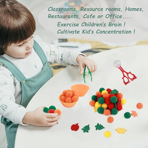 Image of Apple Sensory Bin Filler, Fall Theme Gift,Trees, Leaves, Bells,Pom Poms, Counting Sorting Set,Toddler Toys, Fine Motor Toys Preschool Education Toys,for 3+ Years Old Kids, 294pcs.