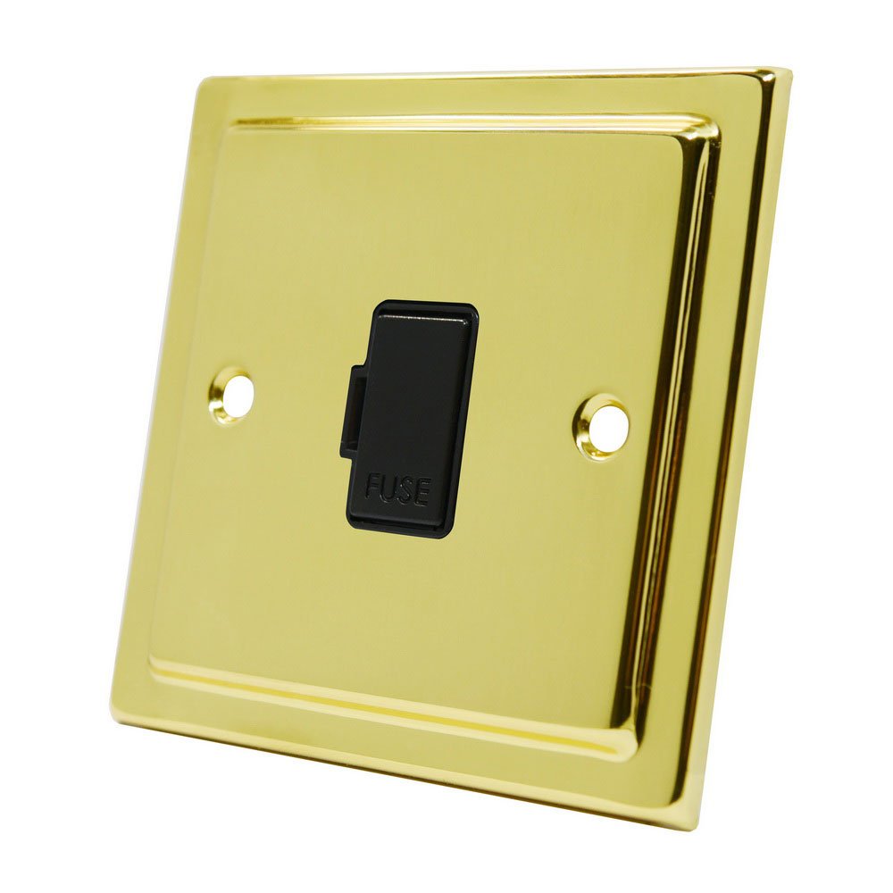 Victorian Polished Brass Unswitched Fused Spur Black Insert - 13 Amp Fused Connection Unit