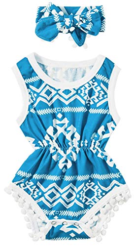Infant Baby Girls Boys Onesie Footies Cotton Onesies for Baby Girl Short Sleeve Sleeveless Tassel Balls Pom-Pom Romper Two Pieces Set Bow Headband Jumpuit Sun Outfit for Summer Outdoor Seaside Beach