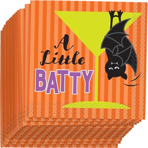 Unique A Little Batty Striped 10" Beverage Napkins, Orange, 16 CT