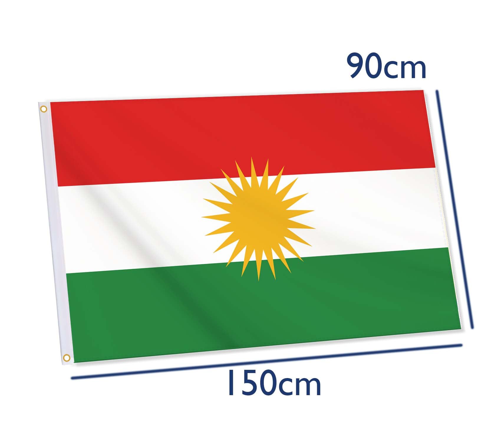 Bandera del Kurdistán, bandera kurda de 3 x 5 pies, 36 x 60 pulgadas, grande, digital, doble impresión, duradera, decoraciones de poliéster grueso 150D con 2 ojales de latón
