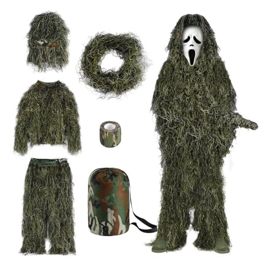 Slendor 6 in 1 Ghillie Suit, 3D Camouflage Hunting Apparel Camo Hunting Clothes, Bushman Costume Including Jacket, Pants, Hood, Carry Bag, Suitable for Men, Hunters, Paintball M/L