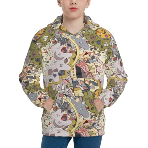 Ethnic Colorful Doodle Kids Pullover Hoodies Boys Sweatshirts Girls Athletic Clothes with Pocket
