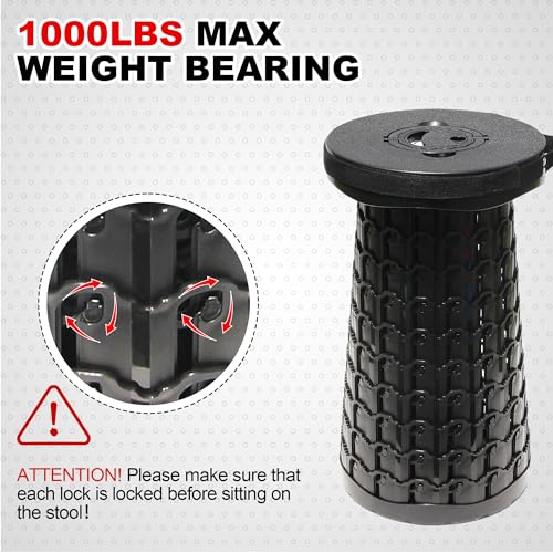 Image of ALEVMOOM Upgraded 19.7 inch Collapsible Stool Telescoping Stool Foldable for Adults, 1000lbs Max Weight, Heavy Duty Portable Chair for Outdoor Travel&Camping (Without Cushion)