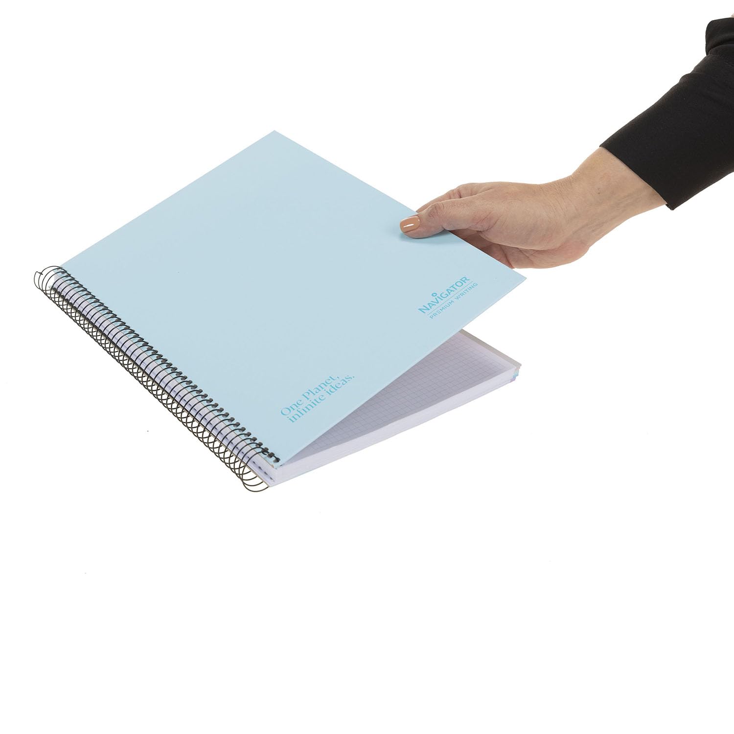 Navigator Cahier microperforé a4 + quadrillé 5 x 5 cm | Couvercle extra long | Bleu pastel | 5 bords couleur | papier 80 g | 120 feuilles 4 perceuses | spirale Coil-Lock | Papier Premium Writing