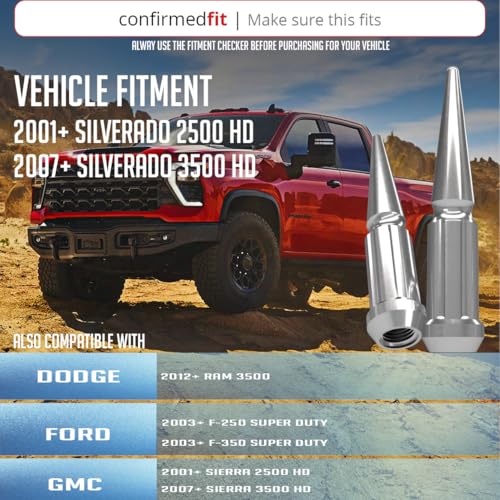 Image of Wheel Accessories Parts 32 Pcs + 1 Key M14x1.50 14x1.50 Thread Spike Spline 4.40 inch Long Lug Nuts Chrome Truck Spline Hex Fits Ford F250 /350 Super Duty Silverado Sierra 2500 3500 Ram 2500 3500