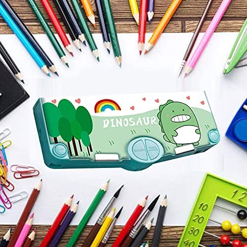 Miniatura 4 de Estuche multifunción para lápices, caja de lápices con 2 compartimentos para estudiantes, juego de papelería con patrón de dibujos animados con