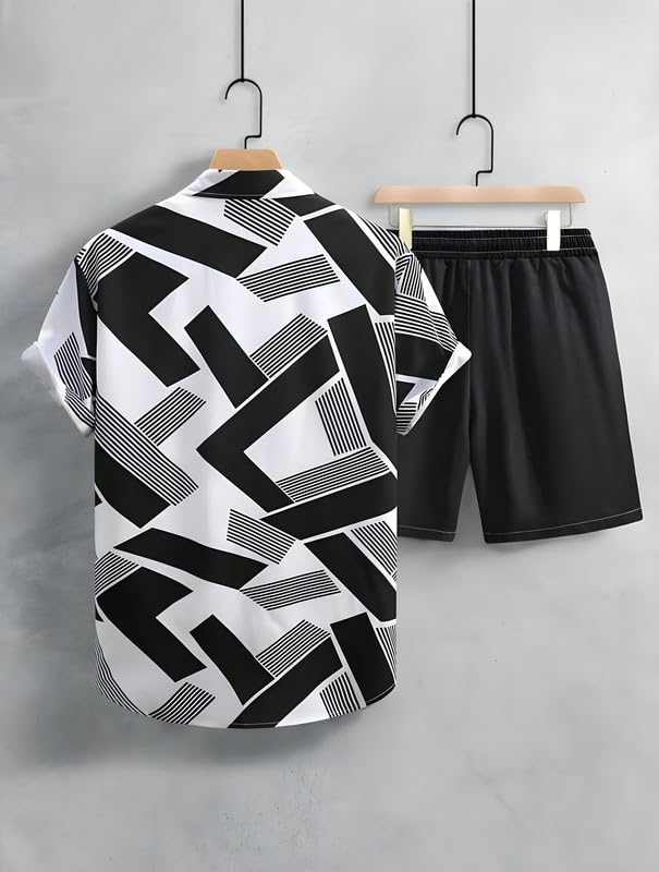 Image of Men's Printed Co-Ord Set | Plus Size Casual Shirt & Shorts Set | Nightwear Pajama Suit, Loungewear, Beachwear & Vacation Outfit Design No Shirt-Short Set10-Parent