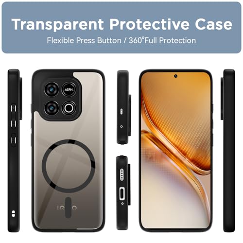 Image of Pikkme Back Cover for iQOO Neo 10 5G / Vivo Y300 GT 5G Compatible with Mag-Safe | Shockproof Design | Hard Transparent Back Case (Black Mag-Safe)