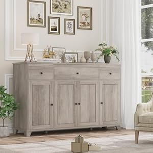 HIFIT 55" Large Kitchen Buffet Cabinet with Storage Drawers, Farmhouse Sideboard Buffet Table Storage Cabinet with Doors and Shelves, Wood Coffee Bar Cabinet for Kitchen Dining Living Room, Ash Grey HIFIT 55 Large Kitchen Buffet Cabinet with Storage Drawers Farmhouse Sideboard Buffet Table Storage Cabinet with Doors and Shelves Wood Coffee Bar Cabinet for Kitchen Dining Living Room Ash Grey